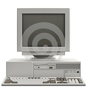 Isolated Retro Personal Computer With CRT Monitor and Horizontal Case