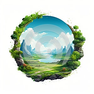 Isolated Ring In Abstract Landscape Illustration