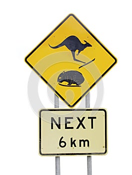Isolated Road Sign of Kangaroo and Wombat