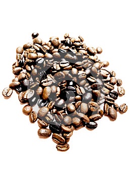 Isolated roasted coffee beans brown and dark variation on white background