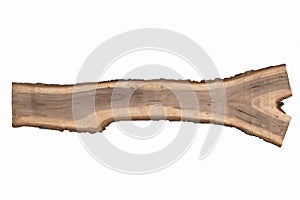 Isolated walnut board with bark edge photo