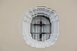 Isolated Round Window Iron Bars Detail Building Wall Symmetry