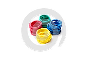 Isolated rubber bands stack on white background