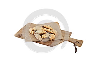 Isolated russian slavic traditional pastry called roguelikes. Cakes bagels. Crispy croissants. Food on white background