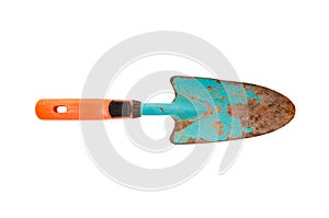 Isolated rusty garden shovel