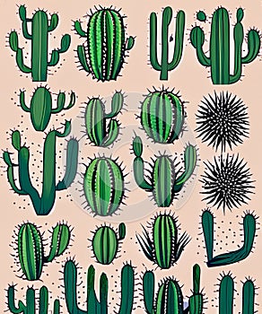 Isolated Saguaro Cactus Set. Vector illustration. generative AI
