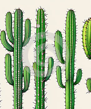 Isolated Saguaro Cactus Set. Vector illustration. generative AI