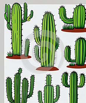 Isolated Saguaro Cactus Set. Vector illustration. generative AI