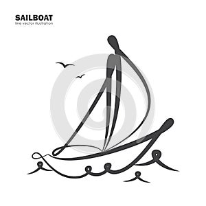 Isolated sailboat on white background. Line design.