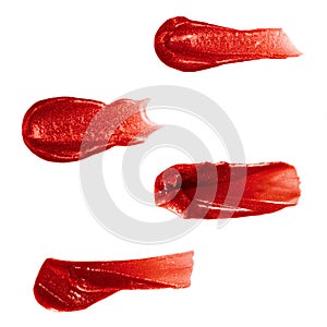 Isolated sample of red lipstick. Samples of cosmetics