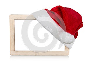 Santa hat and blank frame isolated on background