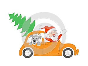 Isolated santa in retro auto