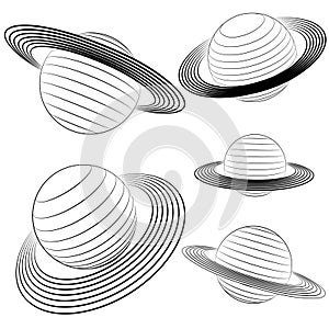 Isolated saturn planet line drawing pack