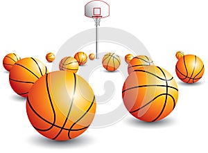 Isolated scattered basketballs photo