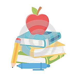 Isolated school books pencil and apple vector design