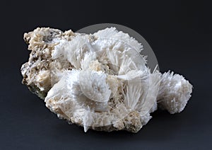 Isolated Scolecite mineral made of sprays of thin, prissmatic needles crystals. photo