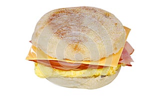 Isolated Scrambled egg ham cheese sandwich