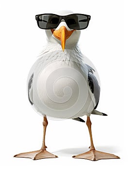 isolated seagull with sunglasses on white background