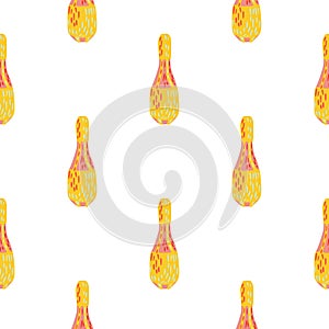 Isolated seamless pattern with doodle bright yellow juggler maces print. White background. Circus backdrop