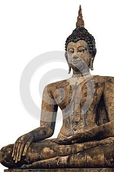 Isolated Seated Buddha Image at Wat Mahathat Temple at Sukhothai Historical Park, Thailand