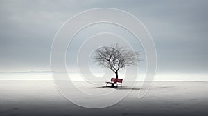 Isolated Serenity: A Minimalistic Fine Art Image Of A Park Bench In The Snow