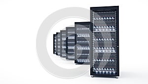 Isolated Servers in datacenter. Cloud computing data storage.