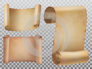 Isolated old manuscript or ancient paper scrolls icons set