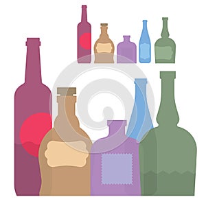 Isolated set of colorful bottle with alcohol