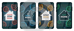 Isolated set of hashtag stayhome on smartphone.