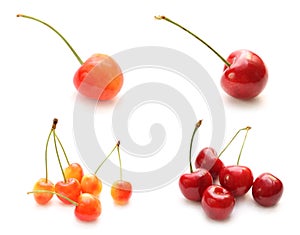 Isolated set of orange cherry and red cherry