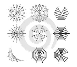 Isolated Set of spider web on white, vector art