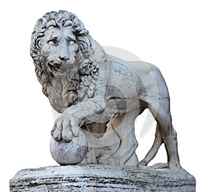 Isolated shoot for old green colored renaissance lion figure mythology sculpture in florence