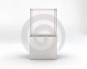 Glass showcase with light in a white room photo