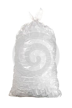 Isolated shot of bag of ice against a white background