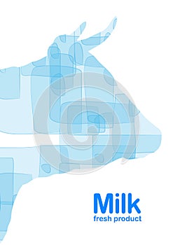 Isolated silhouette of cow on white background. Template for dairies promotion.