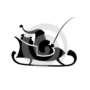 Isolated Silhouette of Santa Claus riding a sleigh.