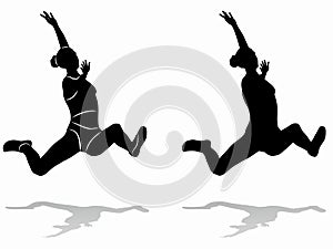 Isolated silhouette of a woman jumping, vector draw photo