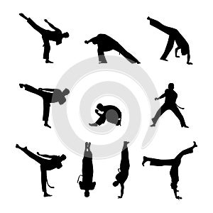 Isolated silhouettes capoeira fighting. Vector set for design