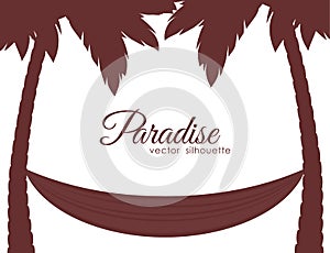 Isolated Silhouettes of palm trees and hammock on white background.