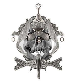 Isolated silver skull composition.