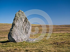 The isolated, single standing stone at Bordastubble on the island of Unst in Shetland, Scotland, UK