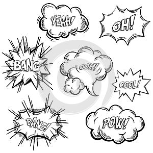 Isolated sketches of comic or onomatopoeia sounds