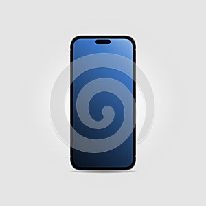 Isolated Smartphone 14 Mockup with Gradient Screen. Editable Template. Front View on White Background