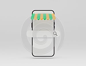 Isolated of Smartphone with search bar icon for SEO or Search Engine Optimisation of e-commerce online shopping  concept by 3d