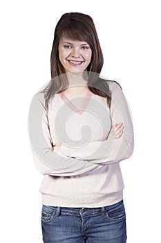 Isolated smiling caucasian young woman