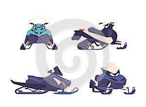 Isolated Snowmobiles. Winter Recreational Vehicles Designed To Traverse Snow-covered Terrain. They Offer Excitement