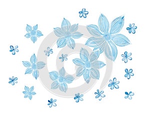Isolated softness blue floral design elements. Abstract blue flowers on white background.