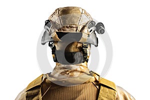 Isolated soldier in helmet back view