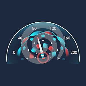 Isolated speedometers for dashboard. Device for measuring speed and futuristic speedometer, technology gauge with arrow