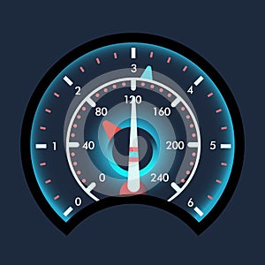 Isolated speedometers for dashboard. Device for measuring speed and futuristic speedometer, technology gauge with arrow